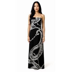 White House Black Market Long Maxi Dress Black & White Chain Print Sz XXS 49” L
